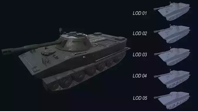 Asset - Army - PT 76 - 3D MODEL Low-poly Low-poly 3D model