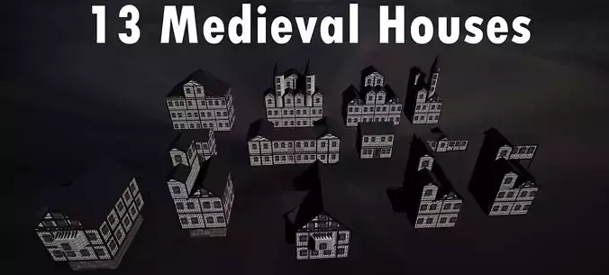 13 Medieval Fantasy Village Houses Pack 