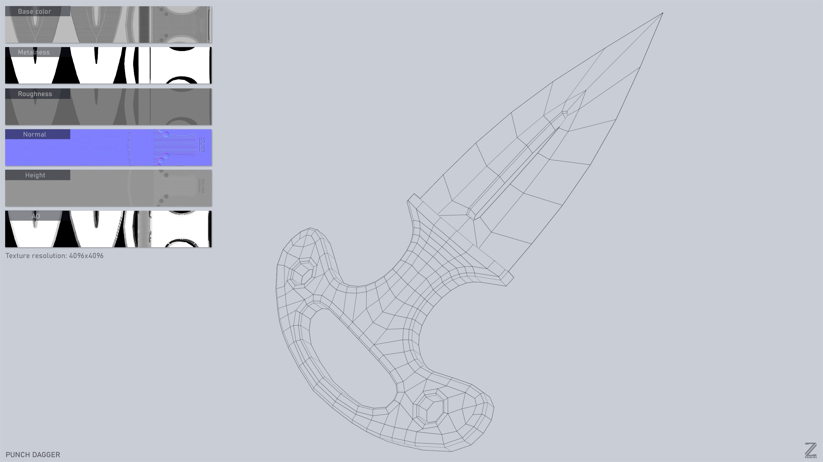 Punch dagger Low-poly 3D model_3