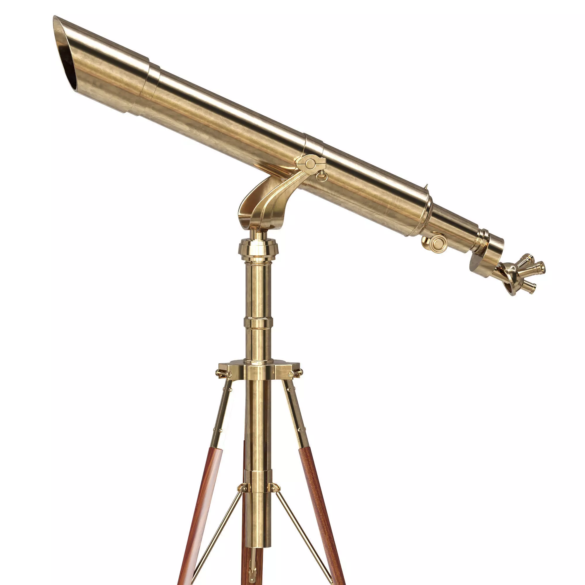 Antique Brass Salmoiraghi Telescope on Oak Stand - Vintage Low-poly 3D model