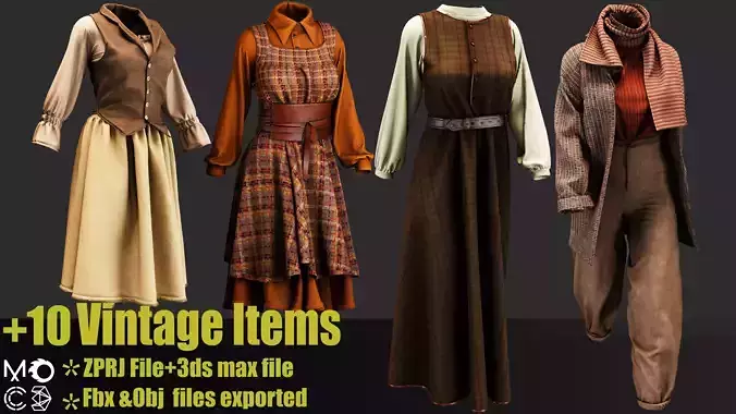 Vintage outfit pack 3D model