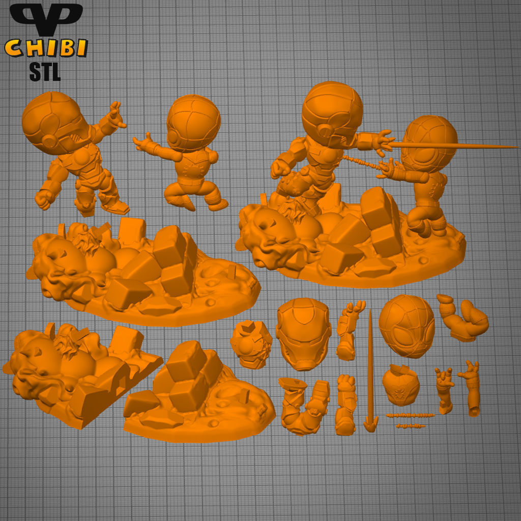 Iron Man vs Spider-Man Chibi STL for 3D Printing ChibiSTL 3DXM 3D print model_3