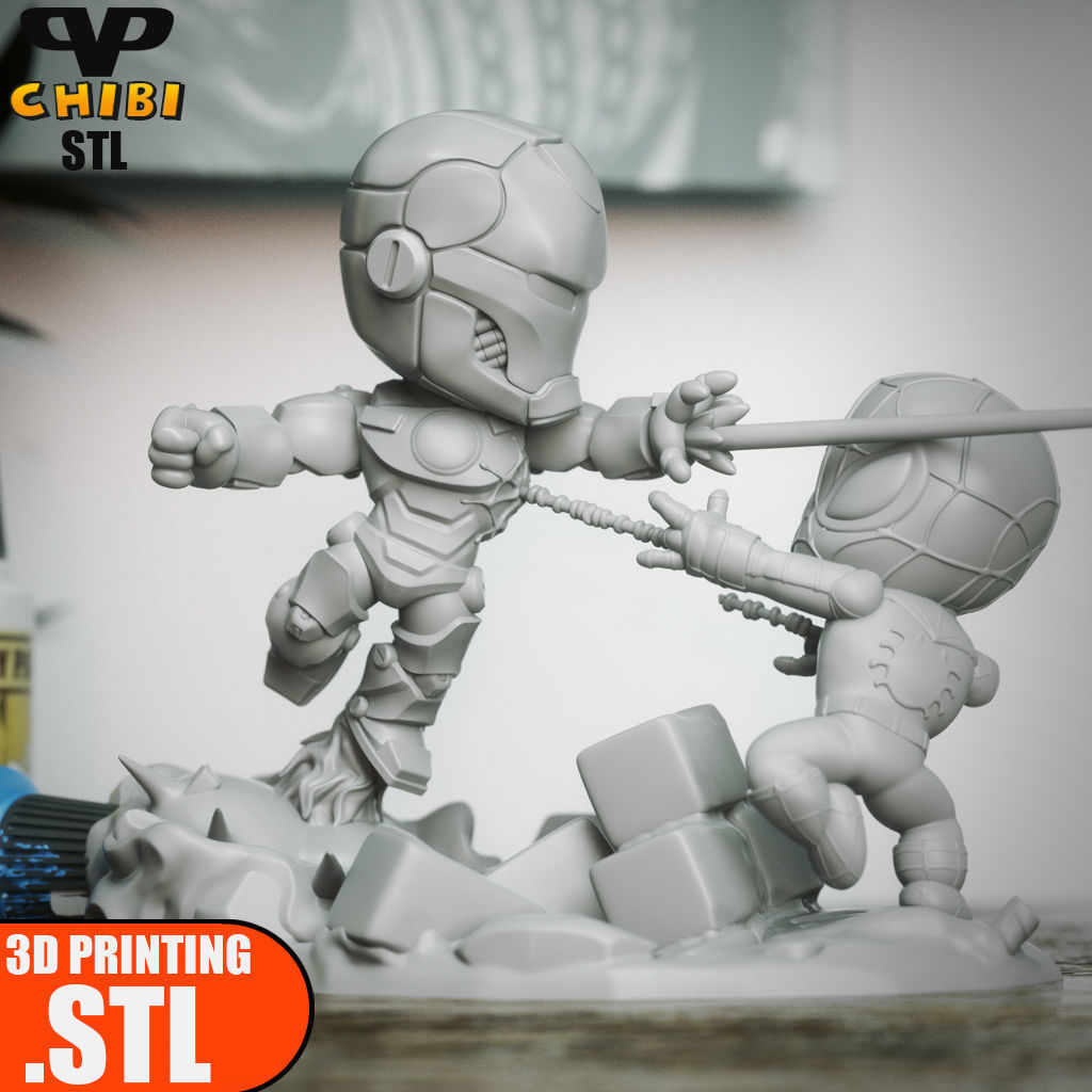 Iron Man vs Spider-Man Chibi STL for 3D Printing ChibiSTL 3DXM 3D print model_4