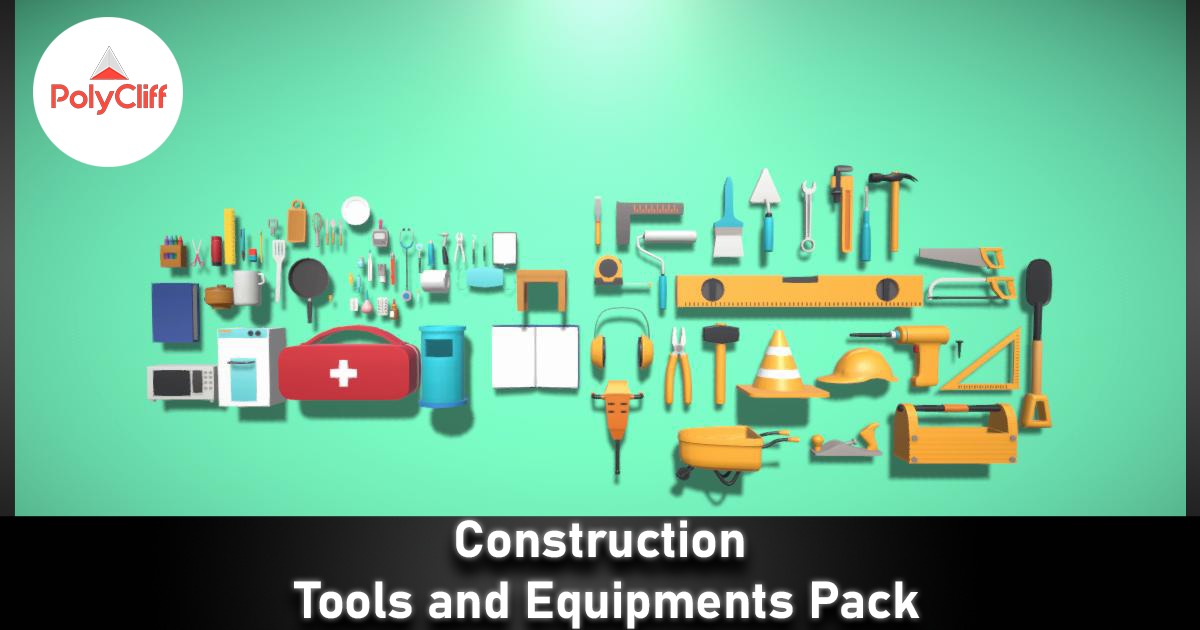 Construction Tools and Equipments Pack Low-poly 3D model_4