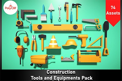 Construction Tools and Equipments Pack Low-poly 3D model_3