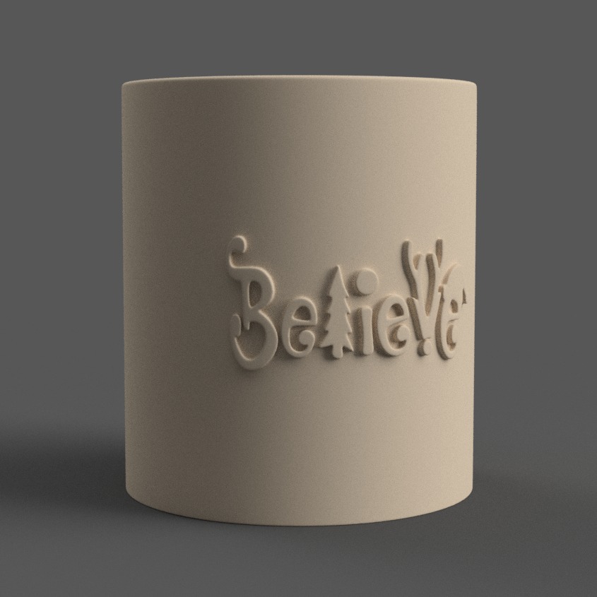 Christmas candle holder with believe relief smooth version 3D print model_1