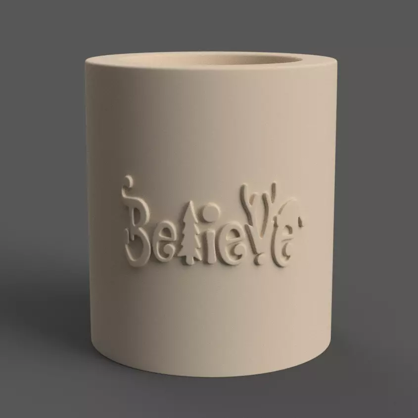 Christmas candle holder with believe relief smooth version 3D print model_0