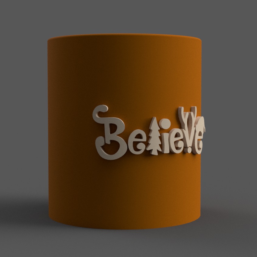 Christmas candle holder with believe relief sharp version 3D print model_1