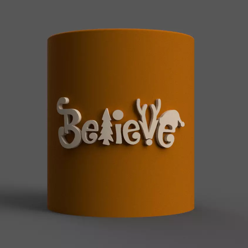 Christmas candle holder with believe relief sharp version 3D print model_0