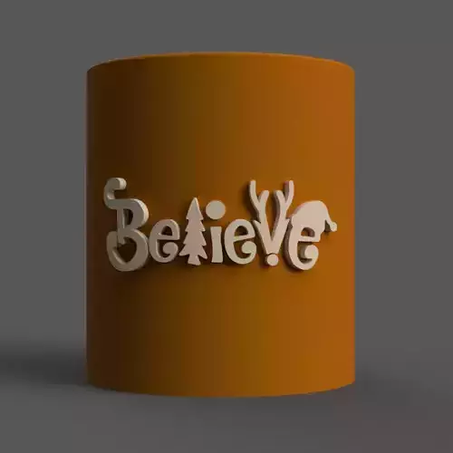Christmas candle holder with believe relief sharp version 3D print model