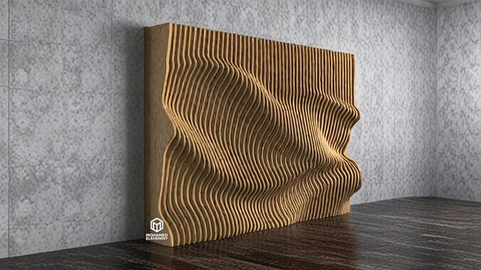 Parametric Wavy Wooden Wall Decor 25 - wood cutting machines  3D model