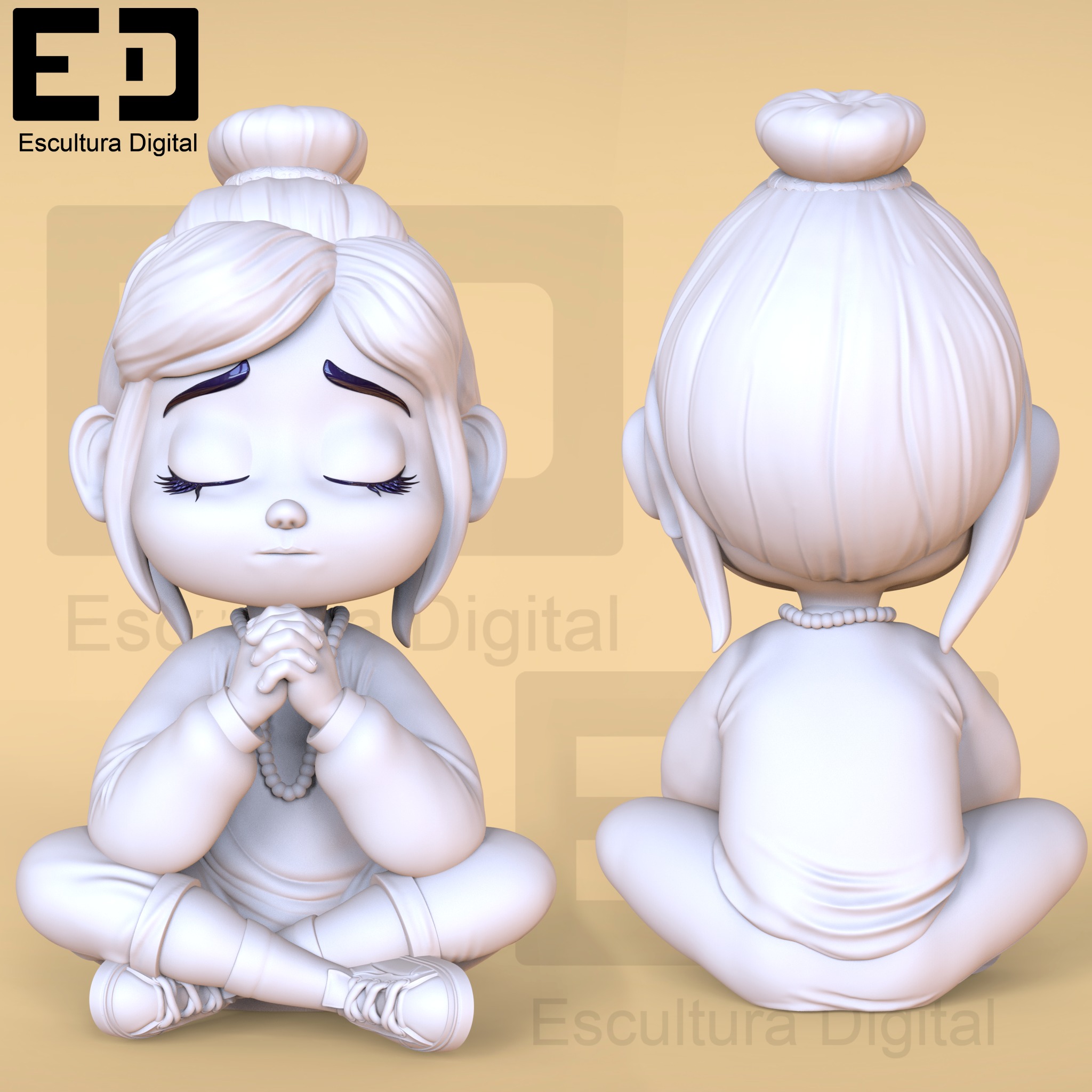 praying girl 3D print model_5