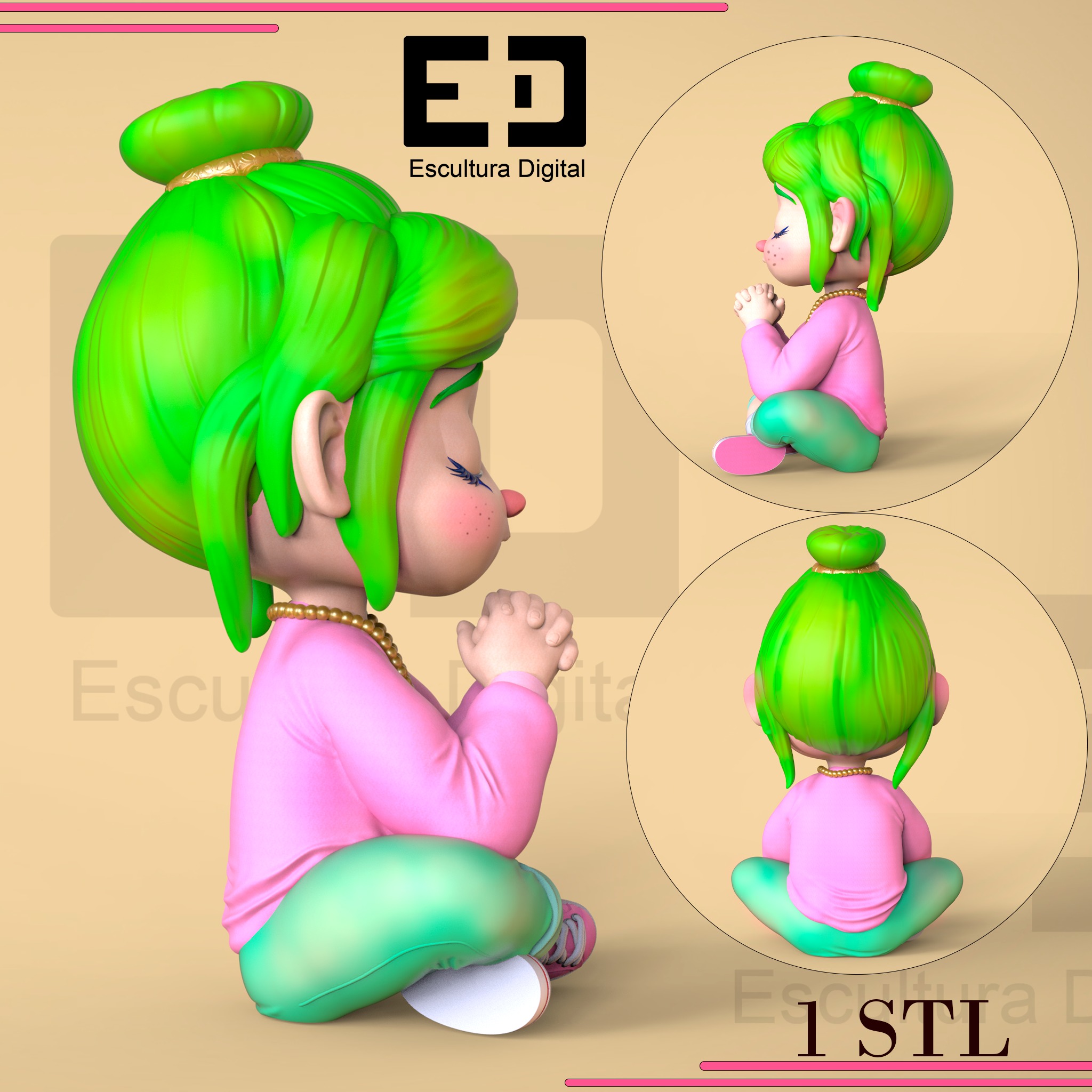 praying girl 3D print model_4