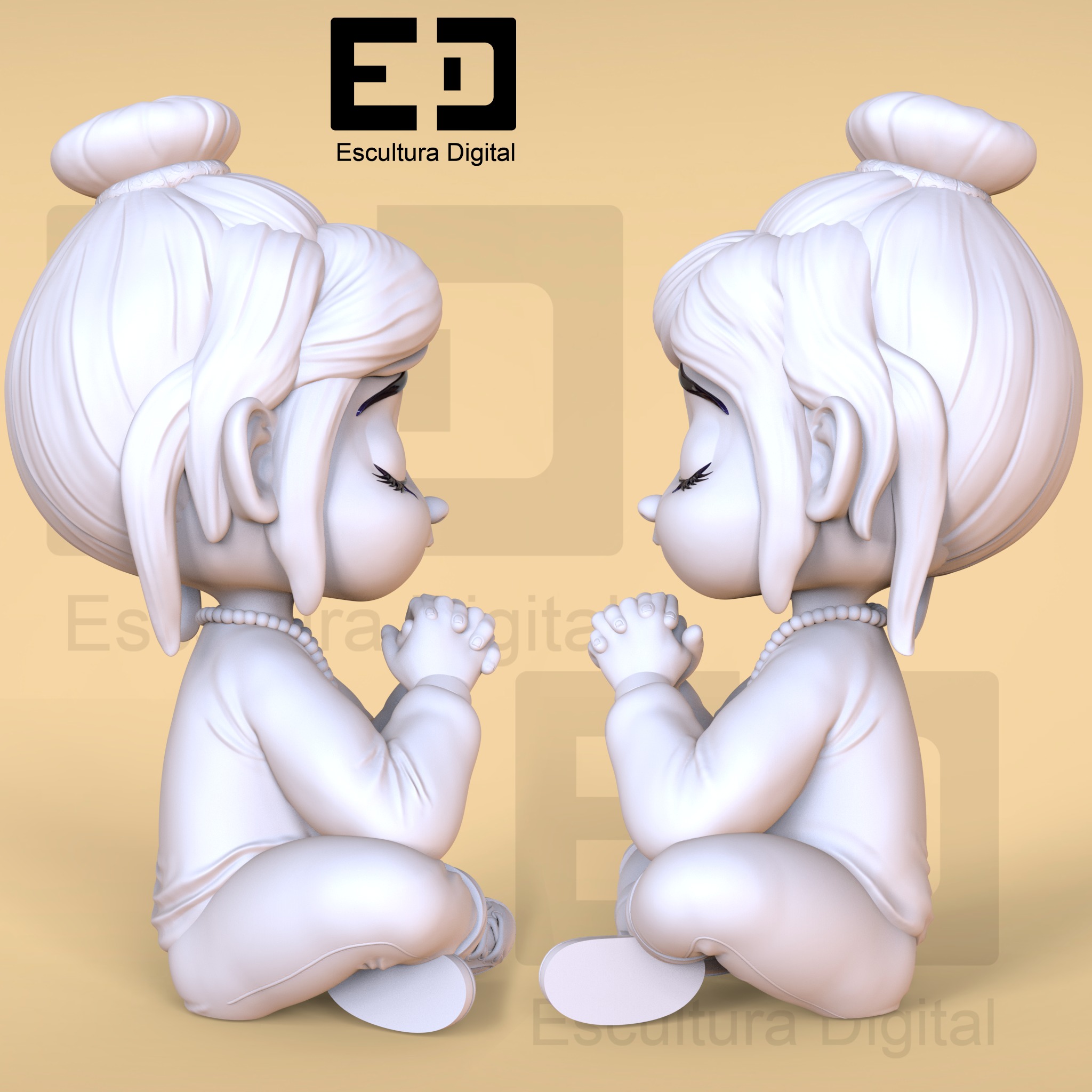 praying girl 3D print model_6
