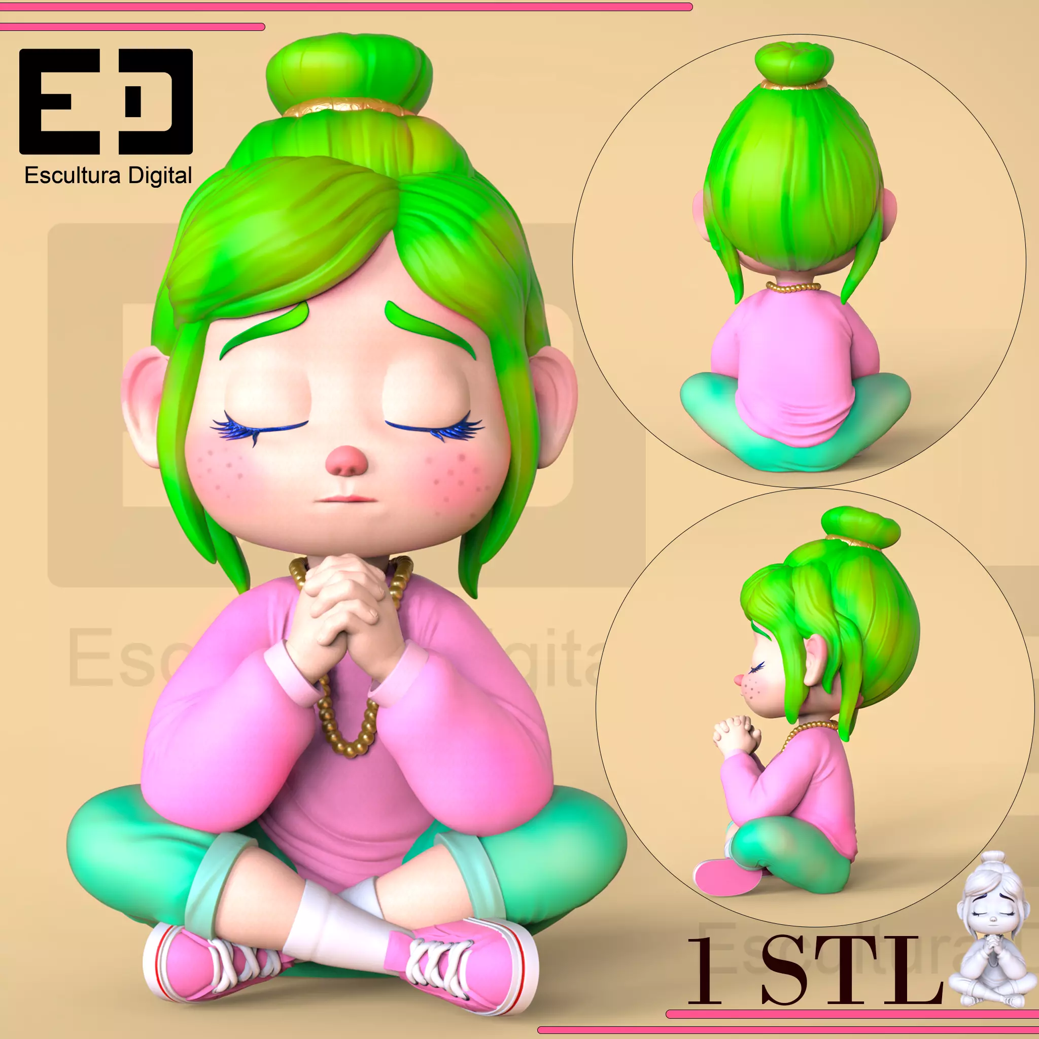 praying girl 3D print model_0