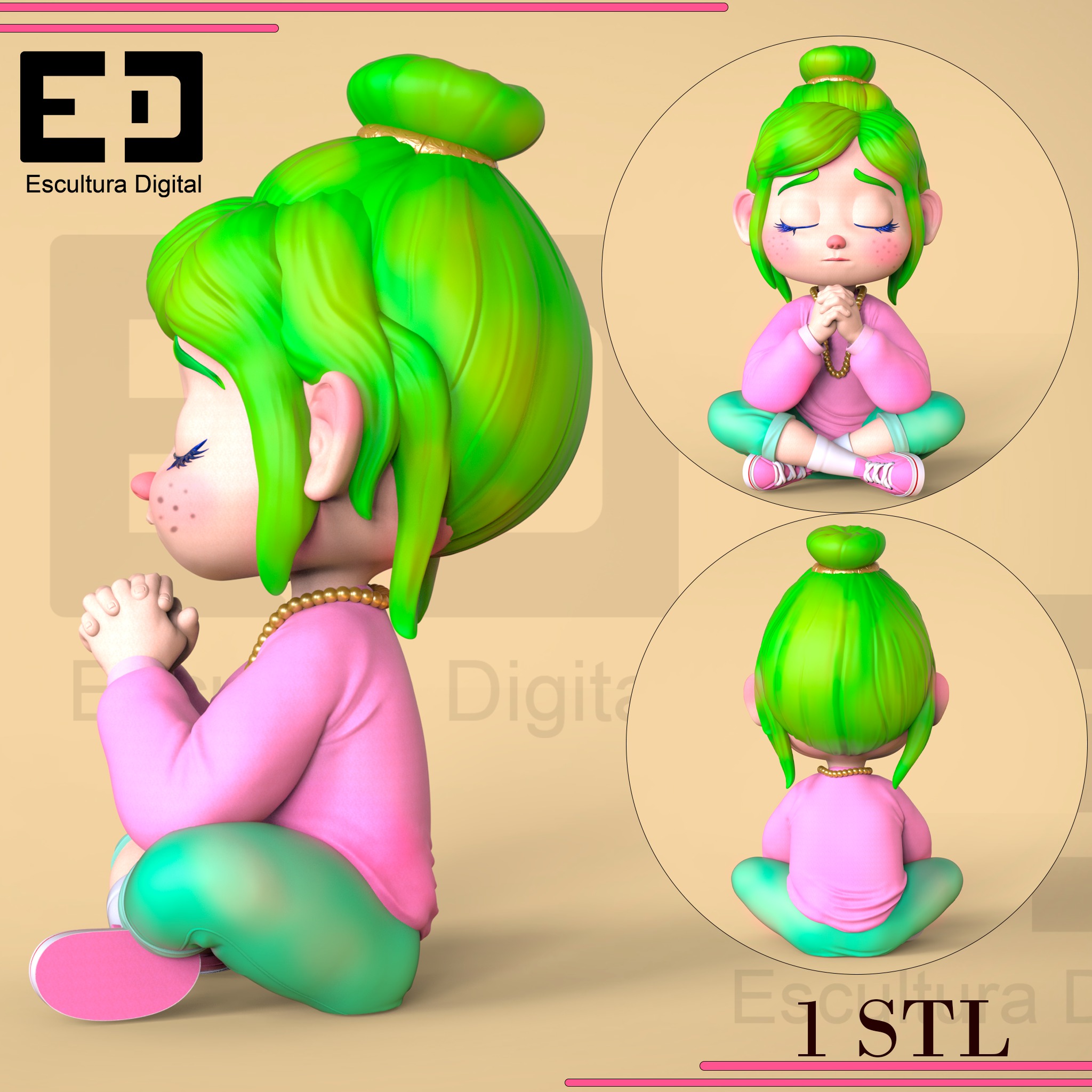 praying girl 3D print model_3