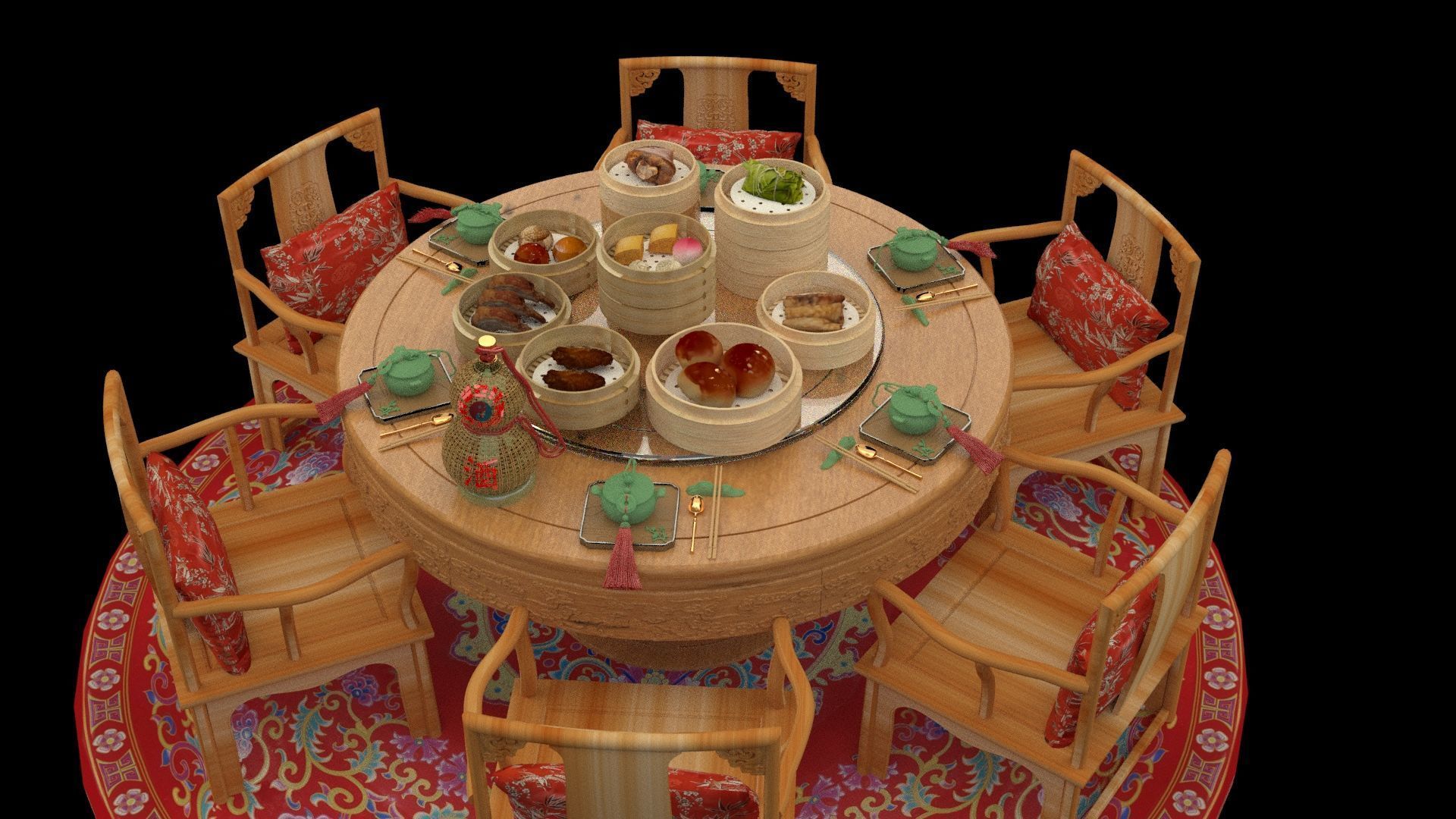 Chinese dim sum table  3D model_3