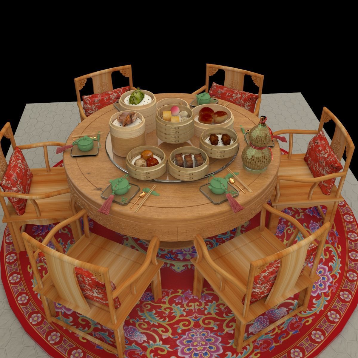 Chinese dim sum table  3D model_6