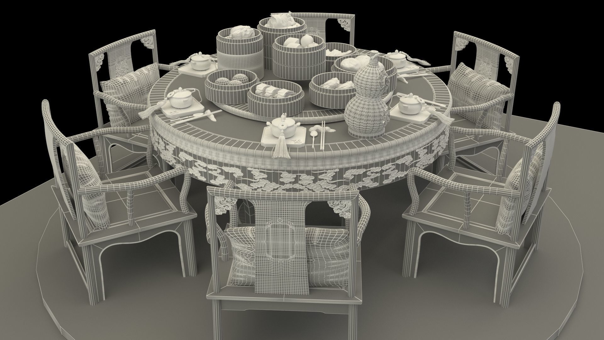 Chinese dim sum table  3D model_7