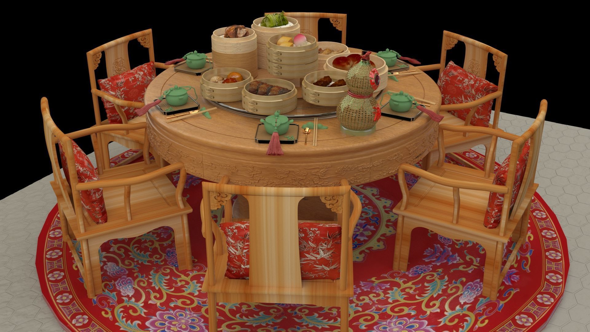 Chinese dim sum table  3D model_2