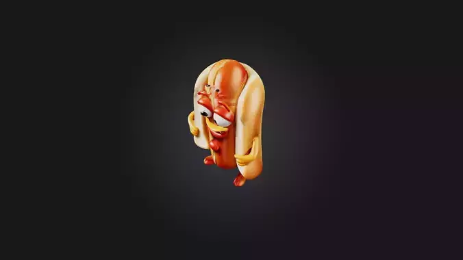 Cartoon Hotdog Low-poly 3D model