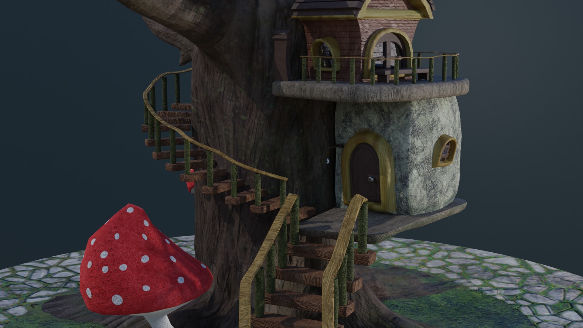 Fairy treehouse Low-poly 3D model_3