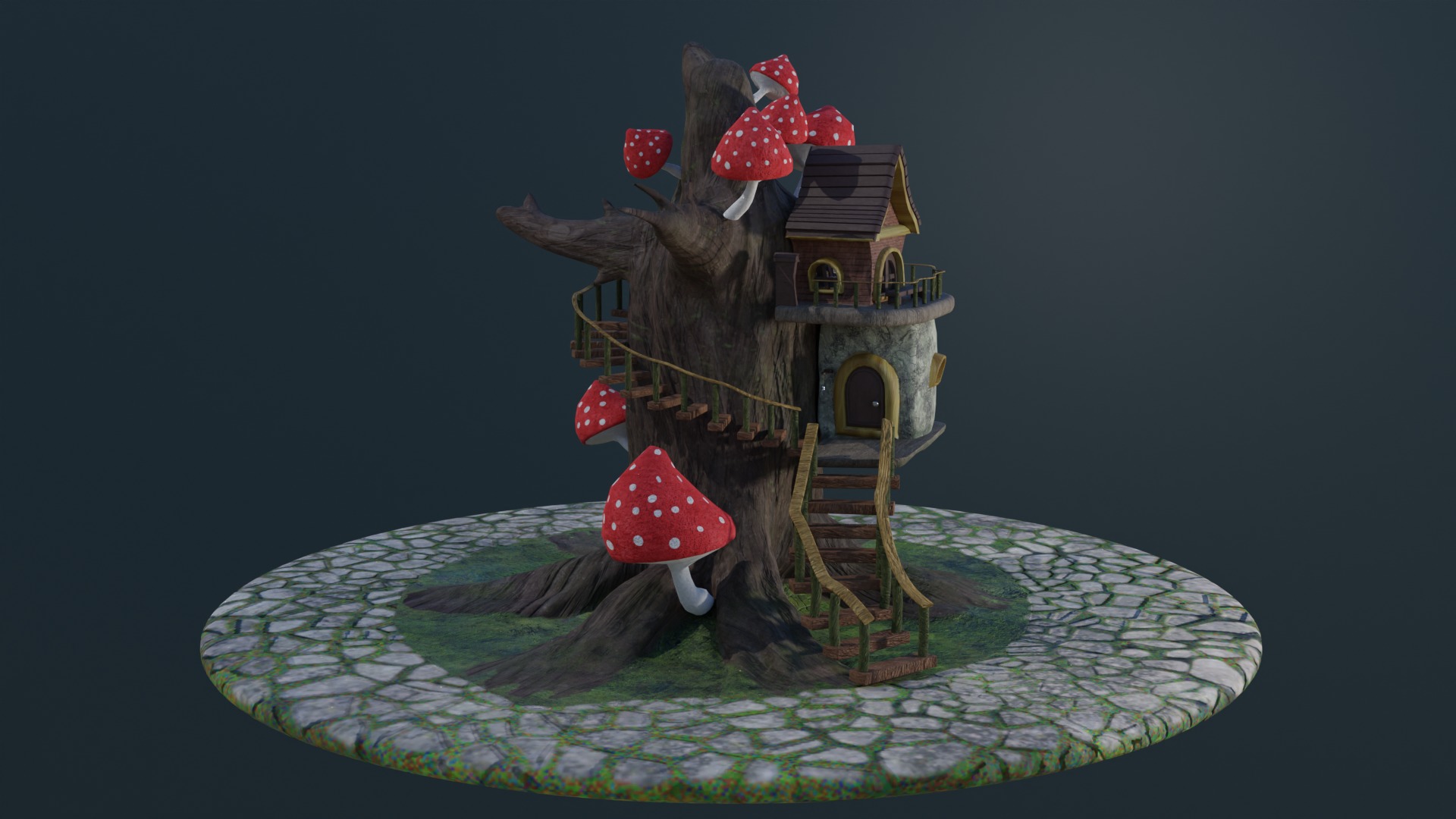 Fairy treehouse Low-poly 3D model_1