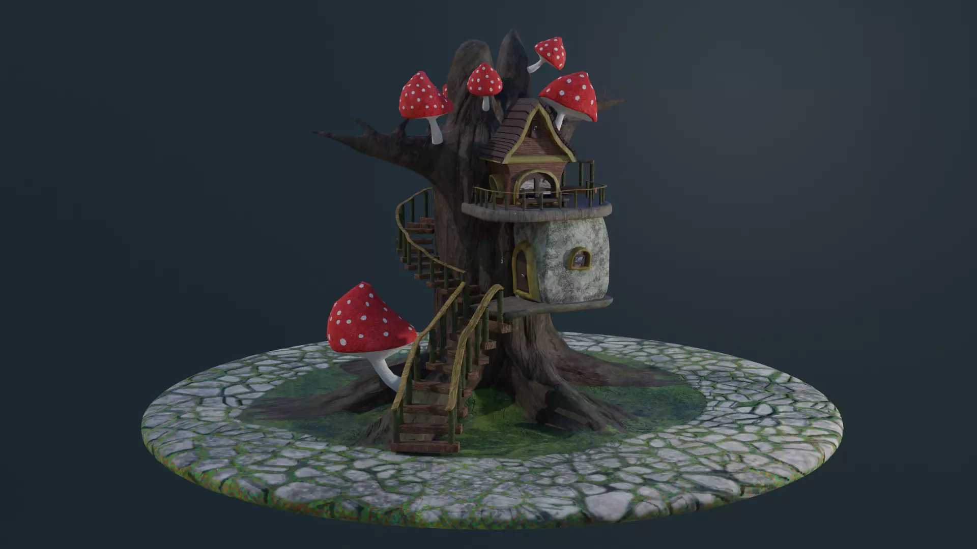 Fairy treehouse Low-poly 3D model_0