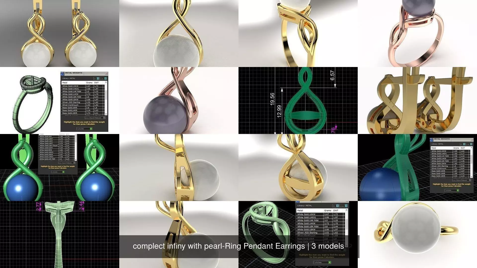 complect infiny with pearl-Ring Pendant Earrings 3D Model Collection_0