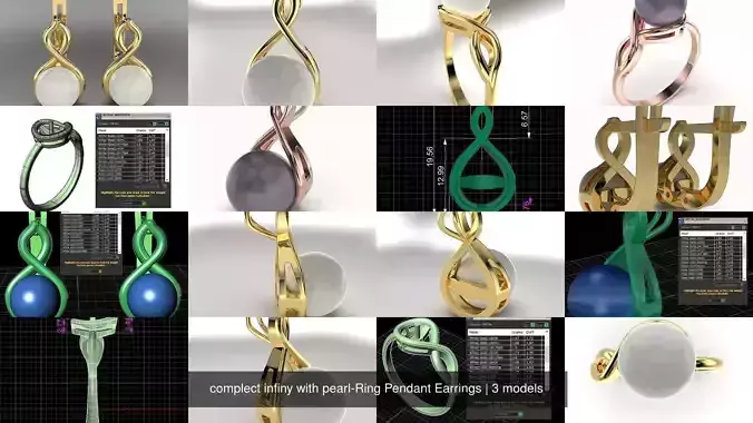 complect infiny with pearl-Ring Pendant Earrings 3D Model Collection