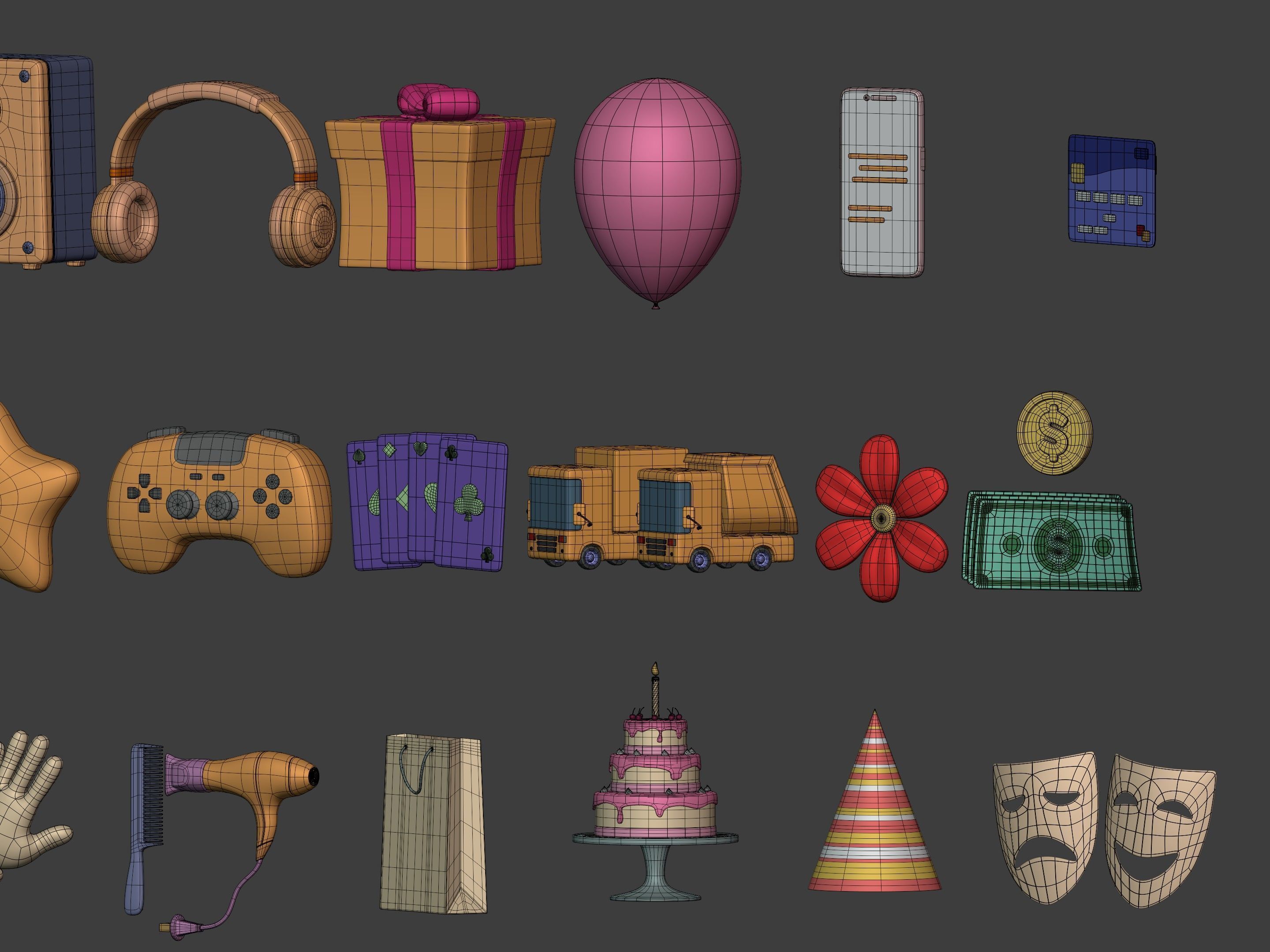 Cartoon Icons Mega Pack --- Sport Smiley Business Vehicle Food Low-poly 3D model_9