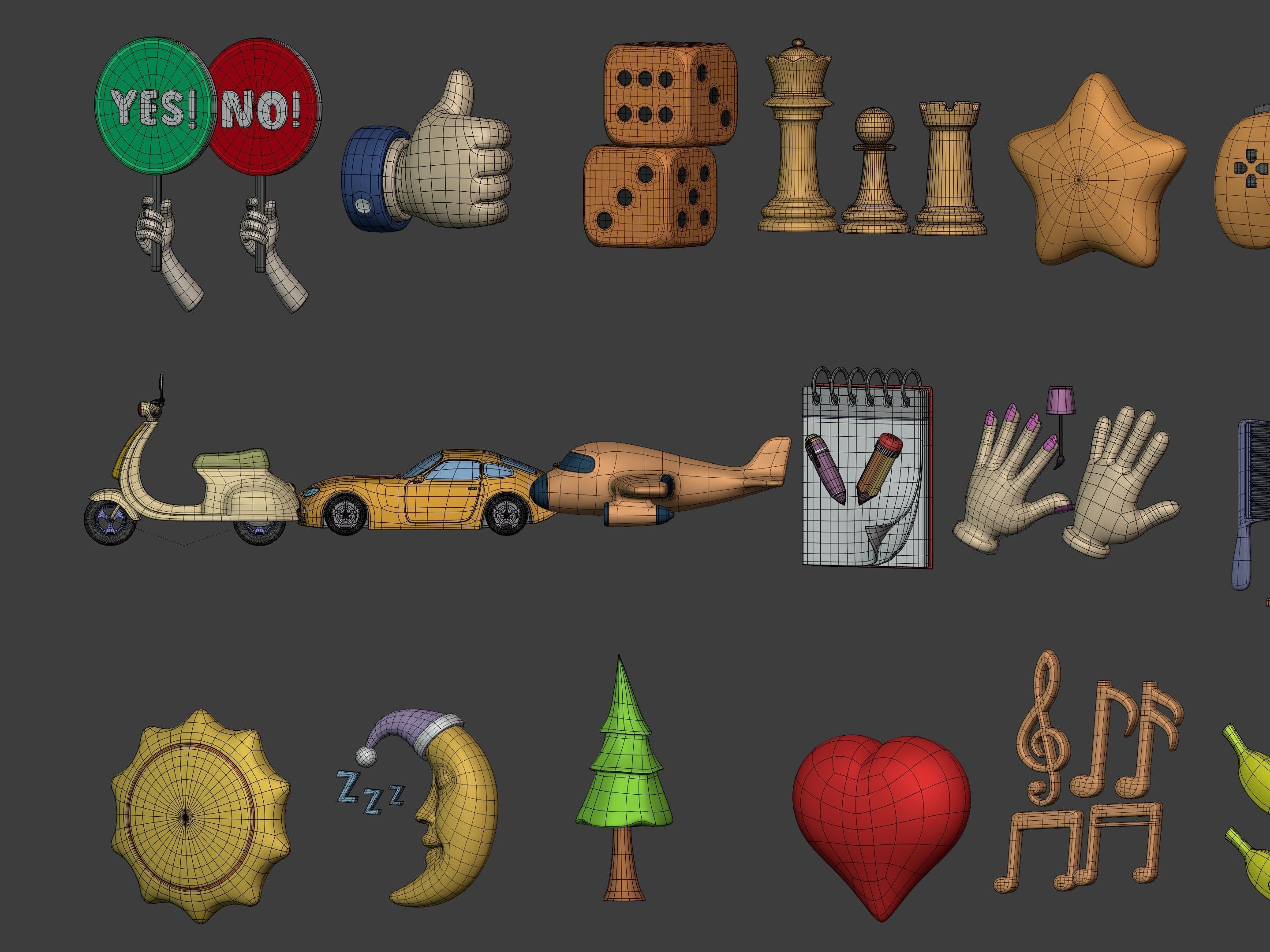 Cartoon Icons Mega Pack --- Sport Smiley Business Vehicle Food Low-poly 3D model_10