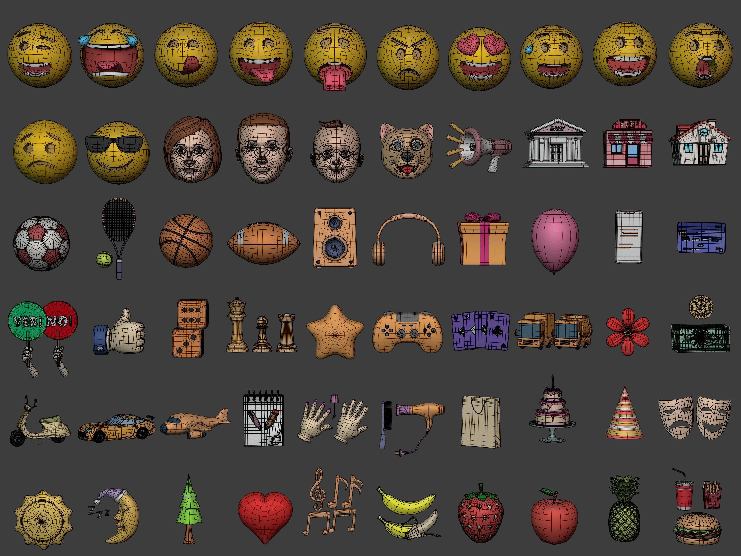 Cartoon Icons Mega Pack --- Sport Smiley Business Vehicle Food Low-poly 3D model_2