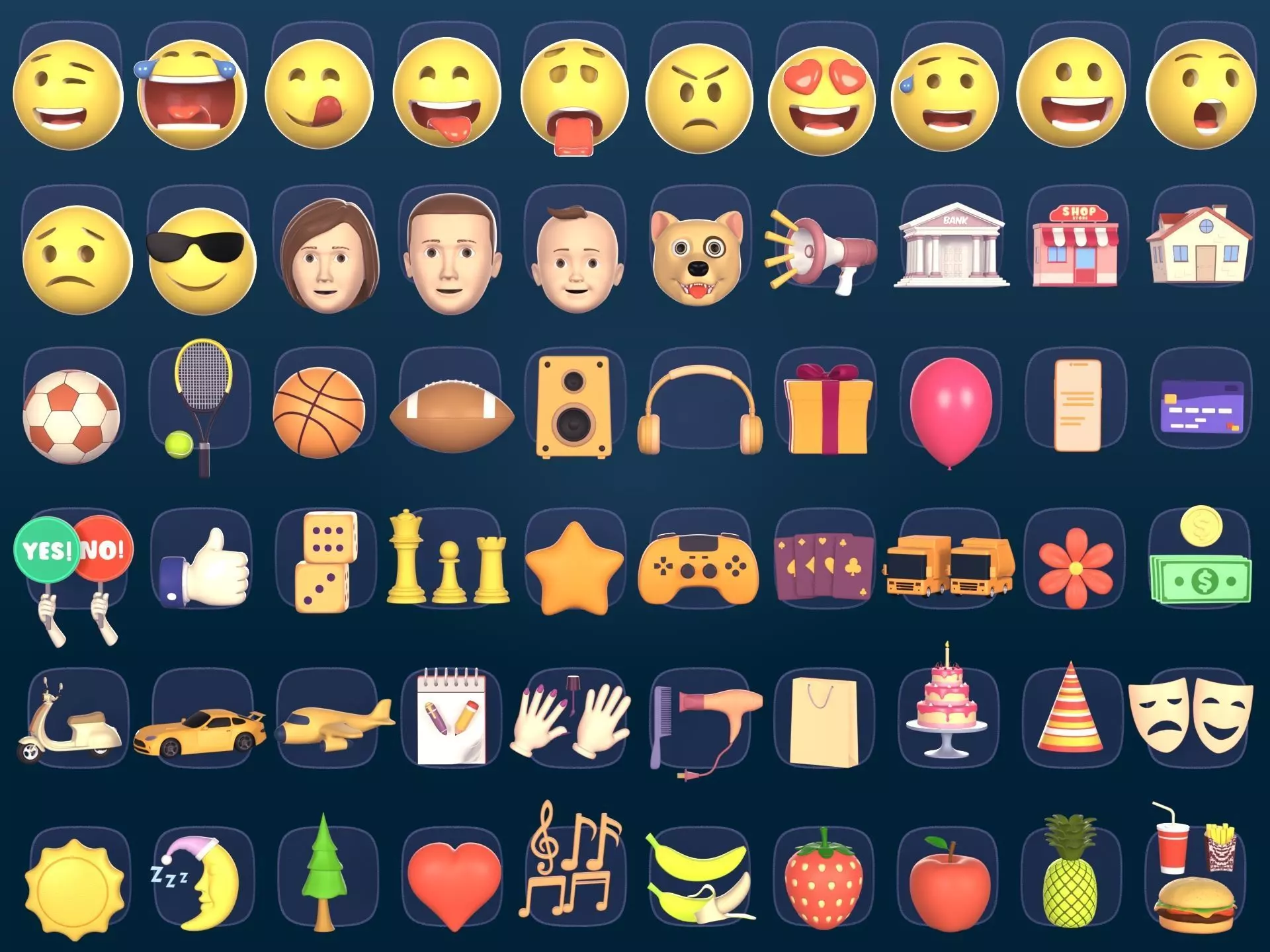 Cartoon Icons Mega Pack --- Sport Smiley Business Vehicle Food Low-poly 3D model_0