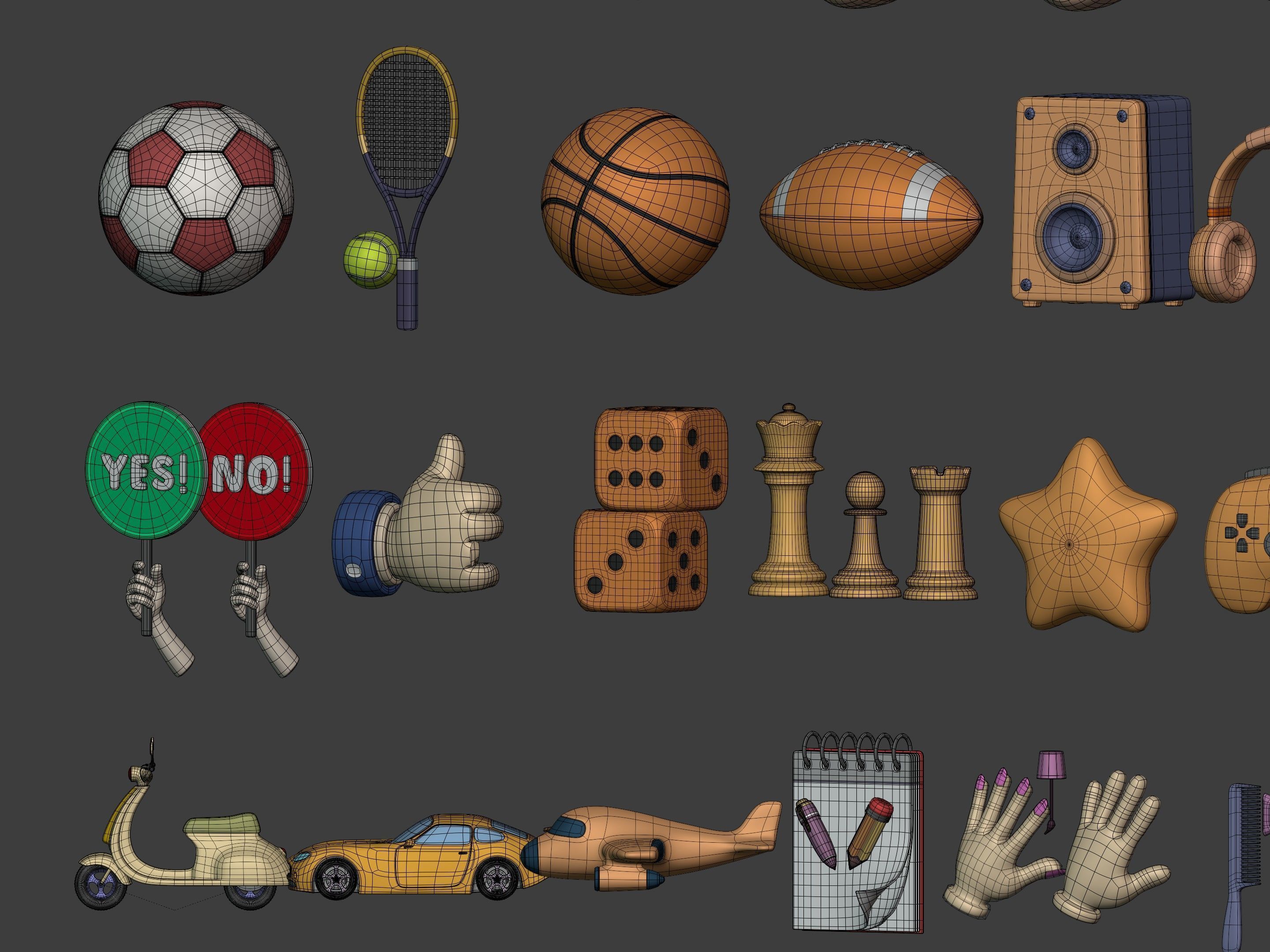 Cartoon Icons Mega Pack --- Sport Smiley Business Vehicle Food Low-poly 3D model_8
