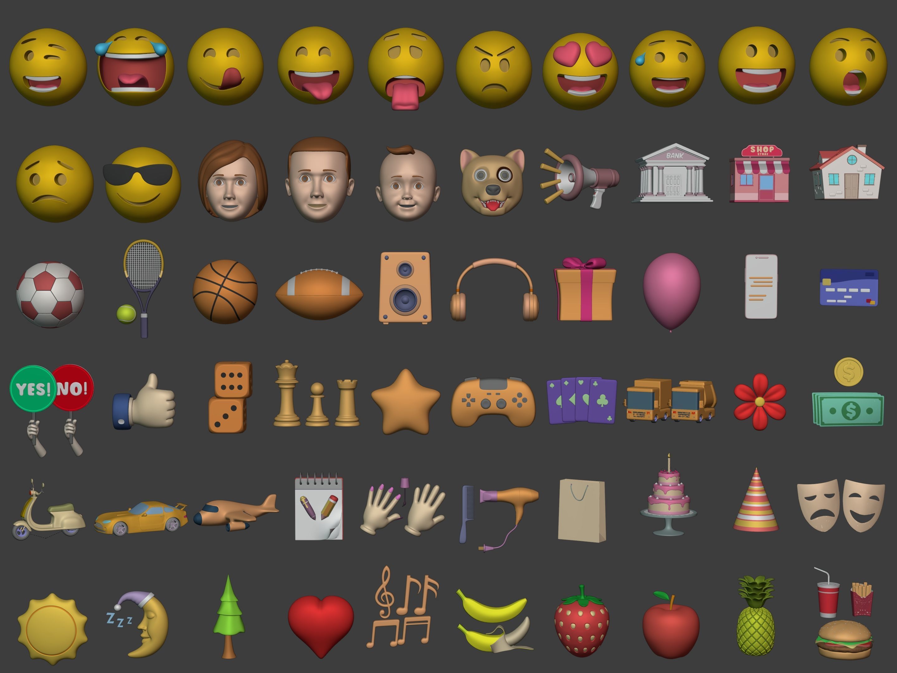 Cartoon Icons Mega Pack --- Sport Smiley Business Vehicle Food Low-poly 3D model_1