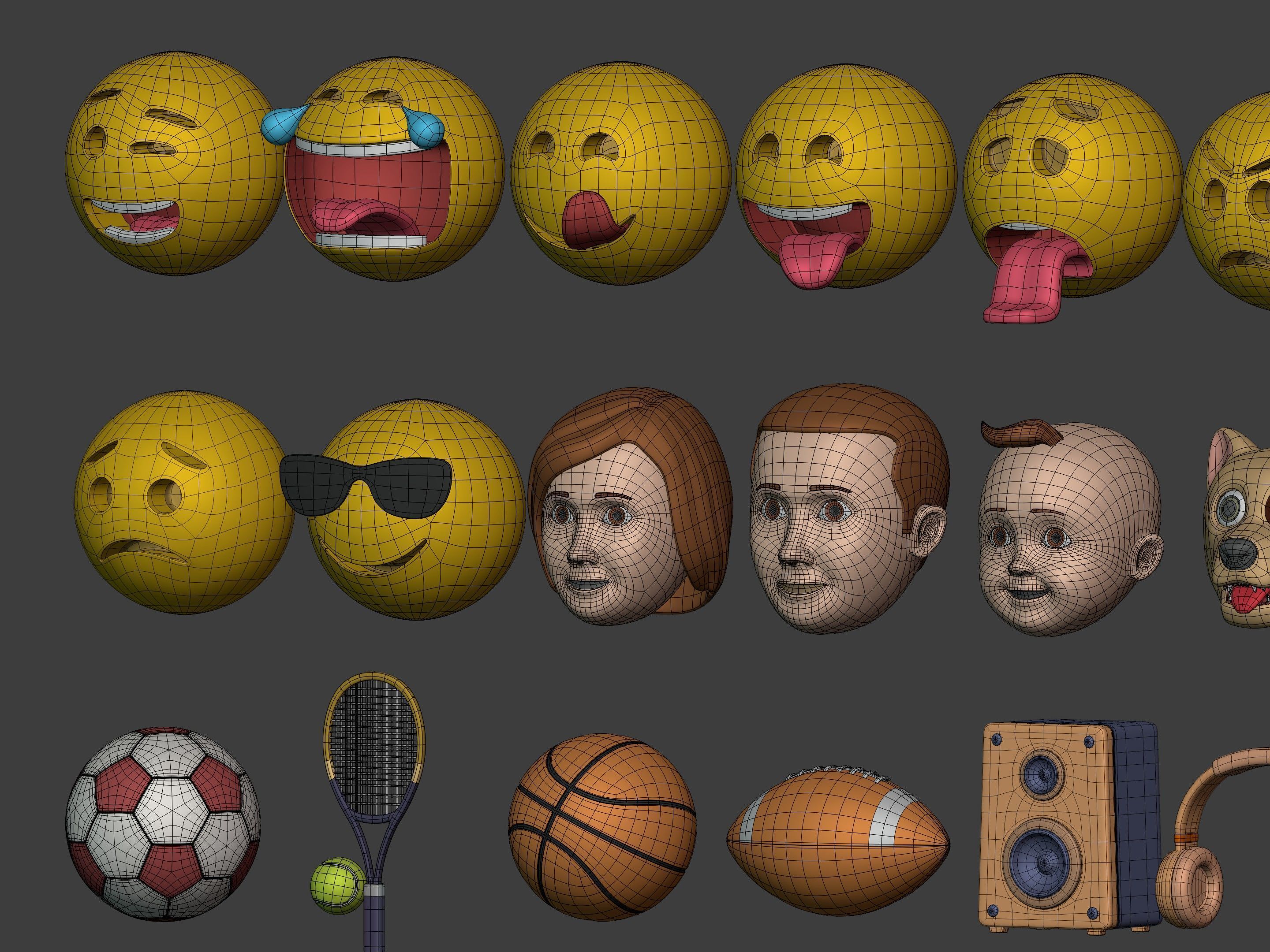 Cartoon Icons Mega Pack --- Sport Smiley Business Vehicle Food Low-poly 3D model_6