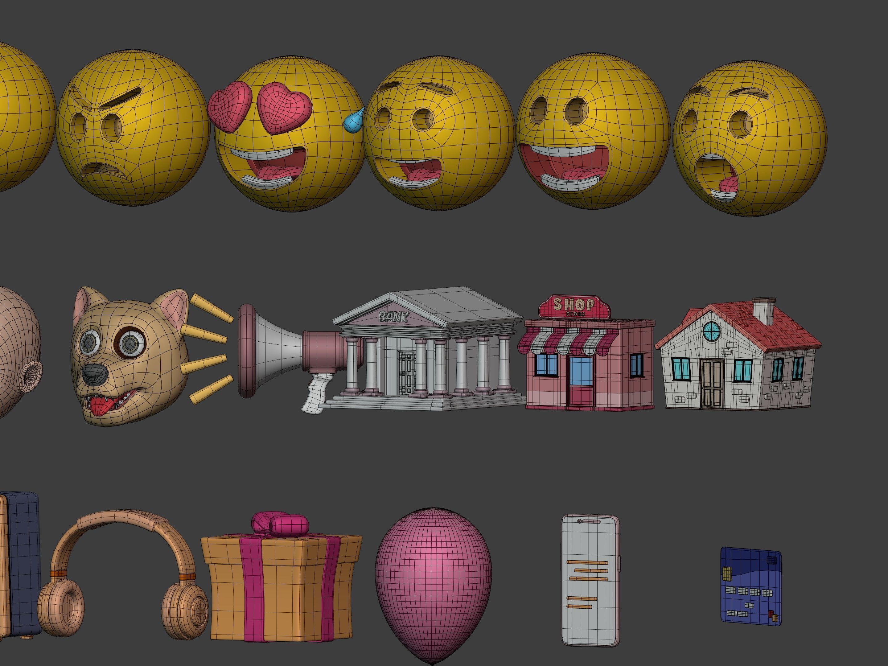 Cartoon Icons Mega Pack --- Sport Smiley Business Vehicle Food Low-poly 3D model_7