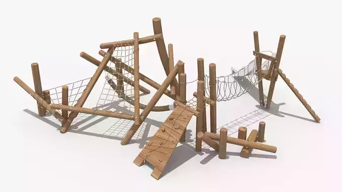 Ecological themed wooden amusement park 3D model