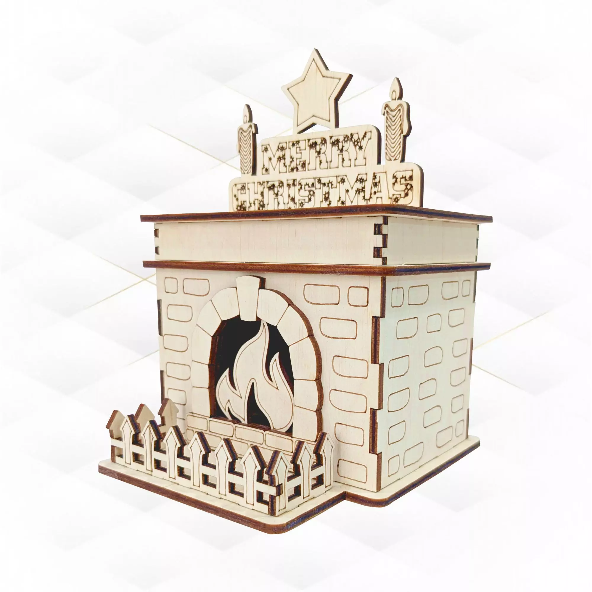 Christmas Fireplace gift box laser cutting design 3D print model_0