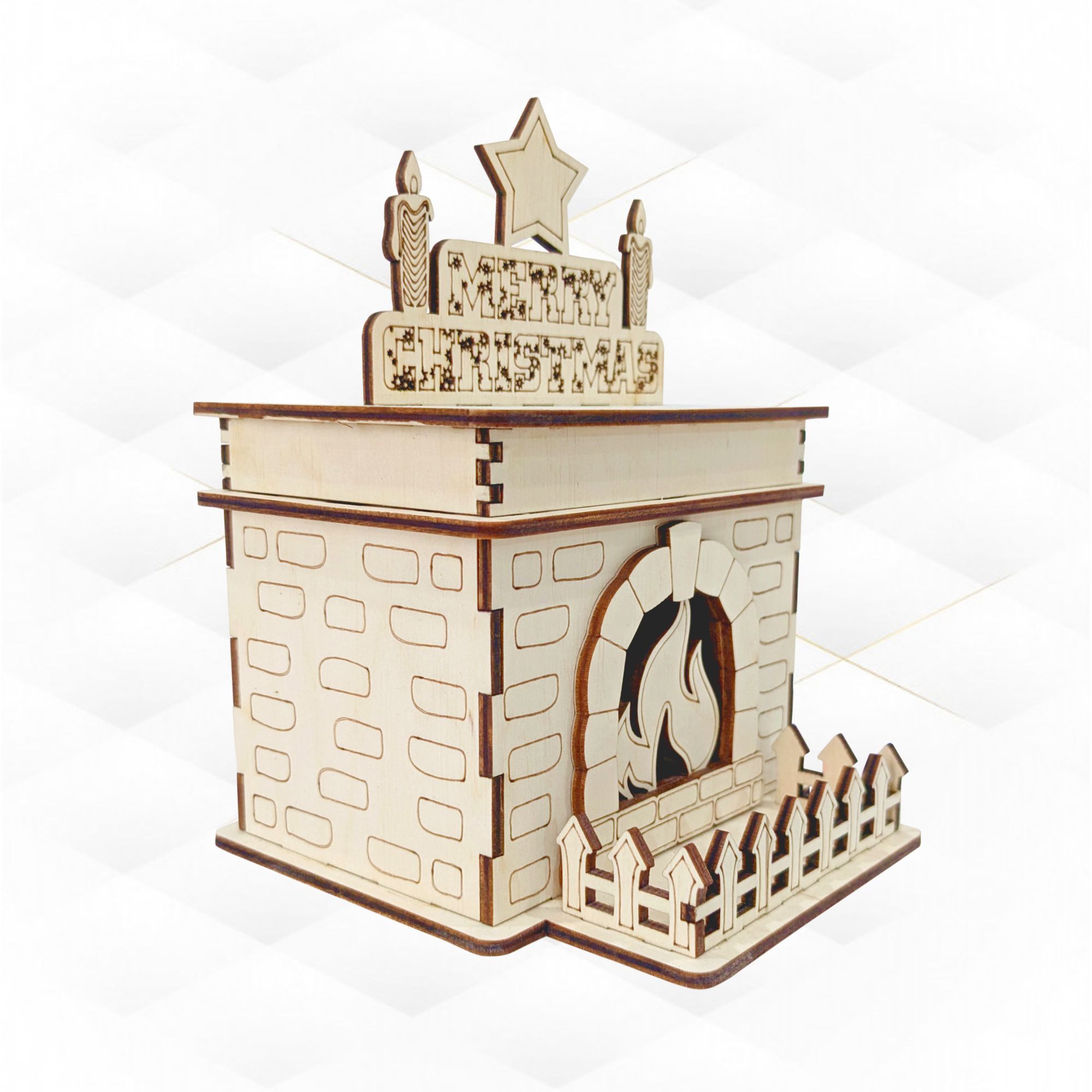 Christmas Fireplace gift box laser cutting design 3D print model_1