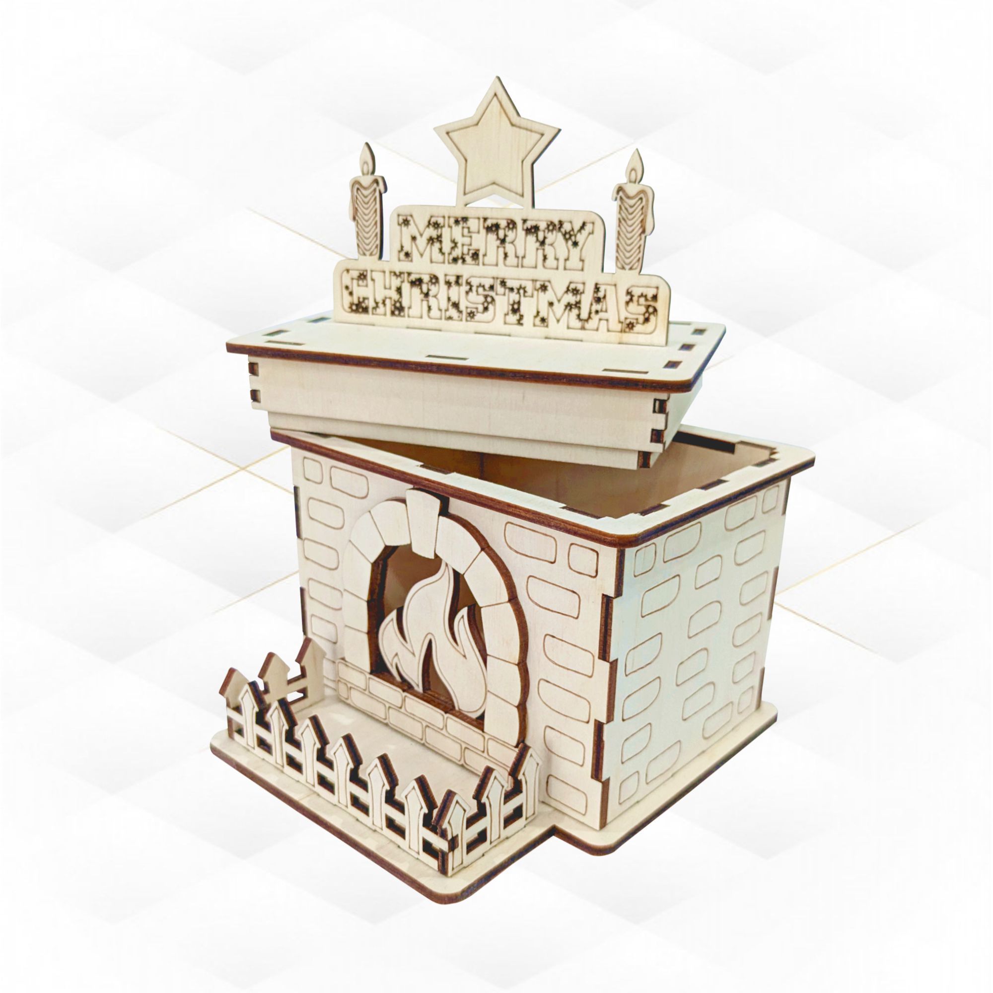Christmas Fireplace gift box laser cutting design 3D print model_3