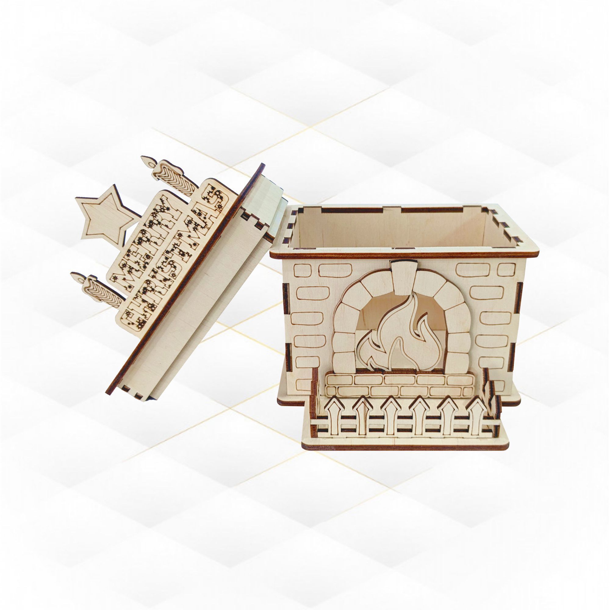 Christmas Fireplace gift box laser cutting design 3D print model_2