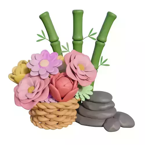 pastel-colored flowers in a woven basket