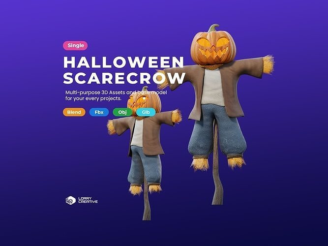 Cartoon Spooky Pumpkin Scarecrow Halloween  3D model