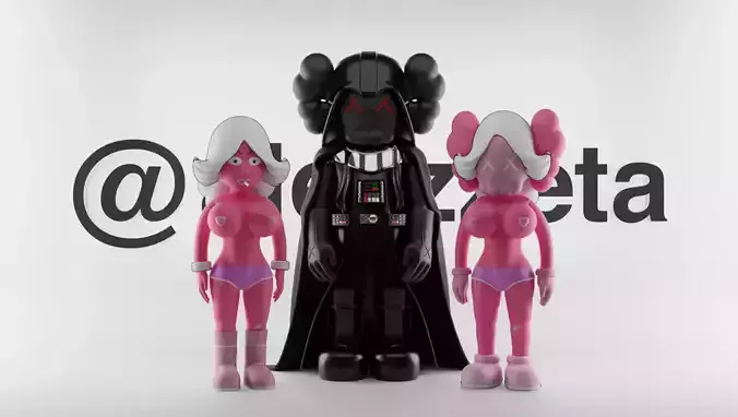 Kaws Darth Vader and Pink Twins Textured Low-poly 3D model