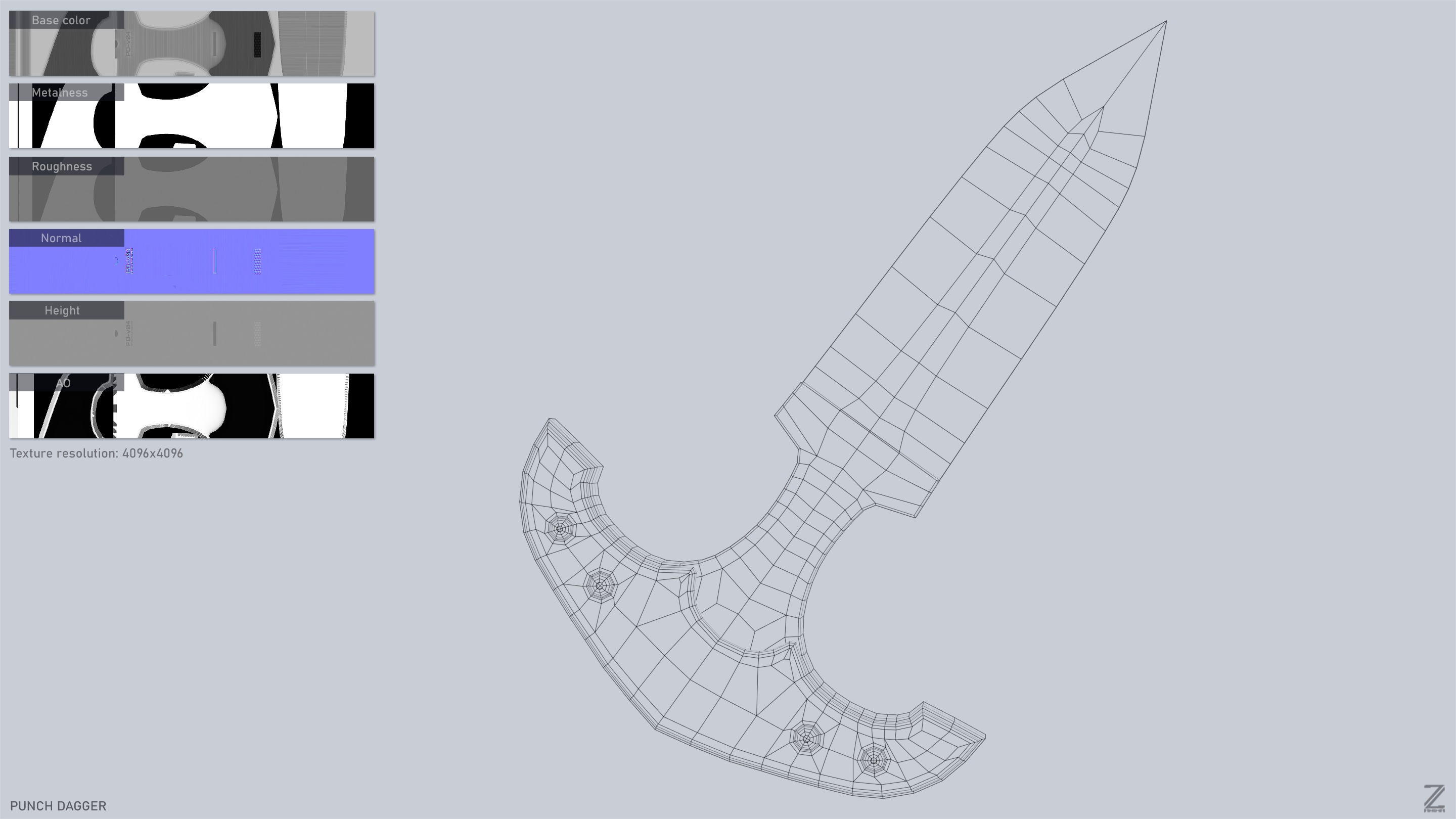 Punch dagger Low-poly 3D model_3