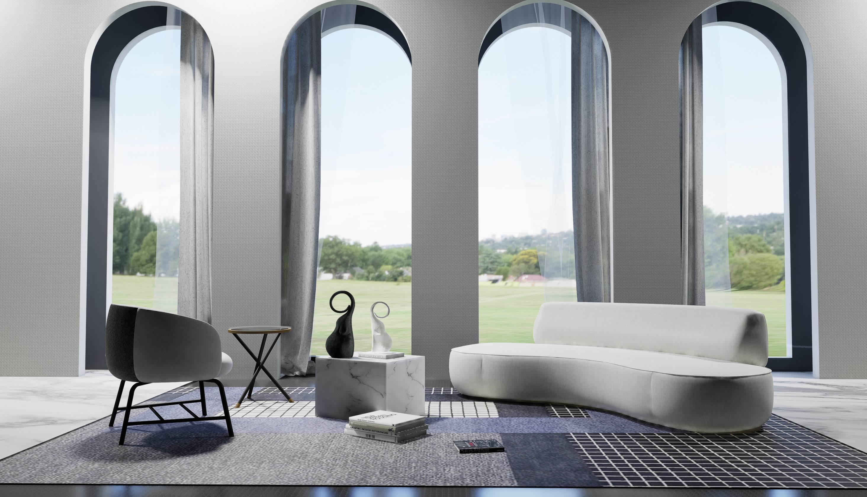 Lounge furniture curve sofa and chair 3d models  3D model_3