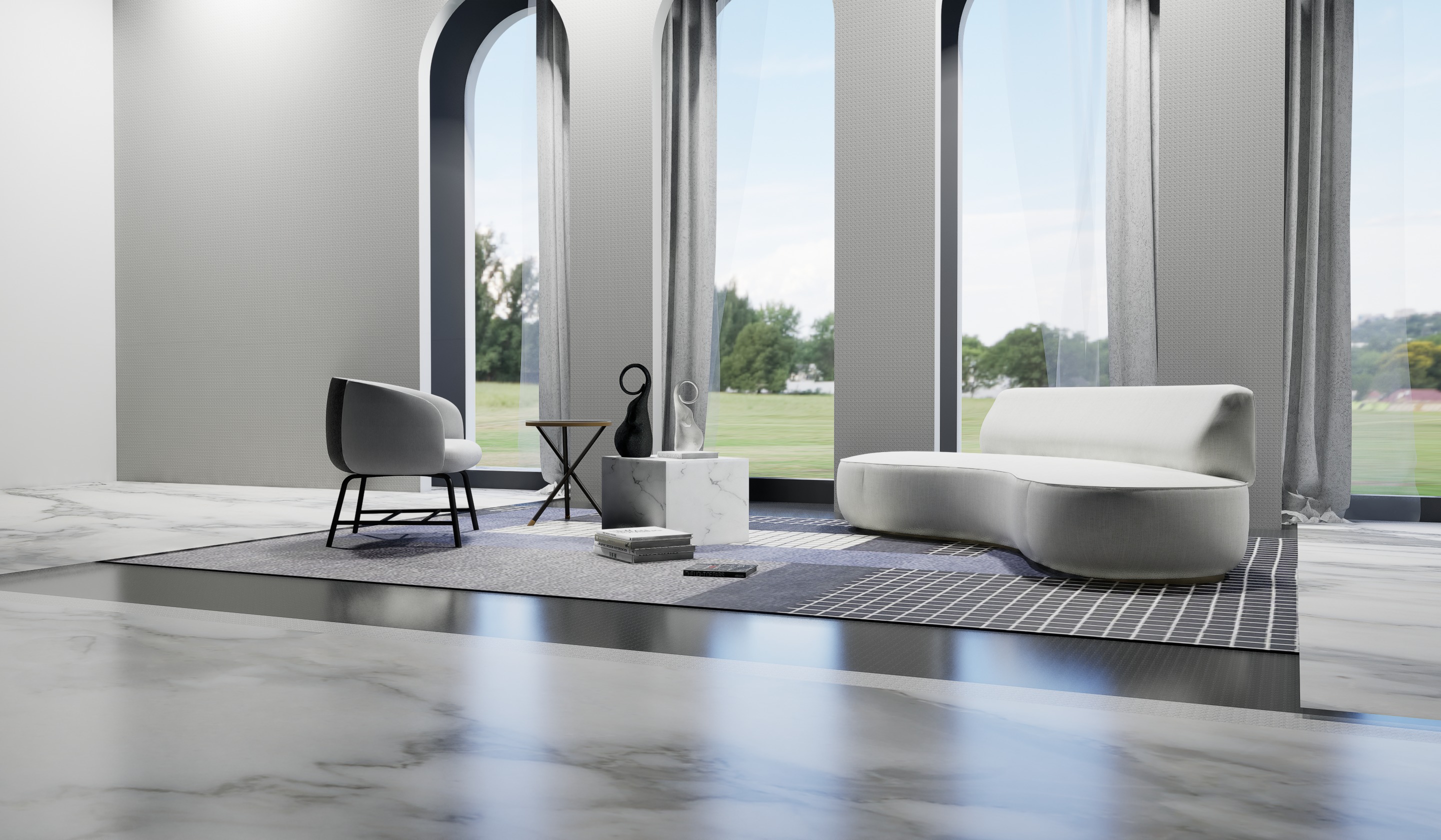 Lounge furniture curve sofa and chair 3d models  3D model_2