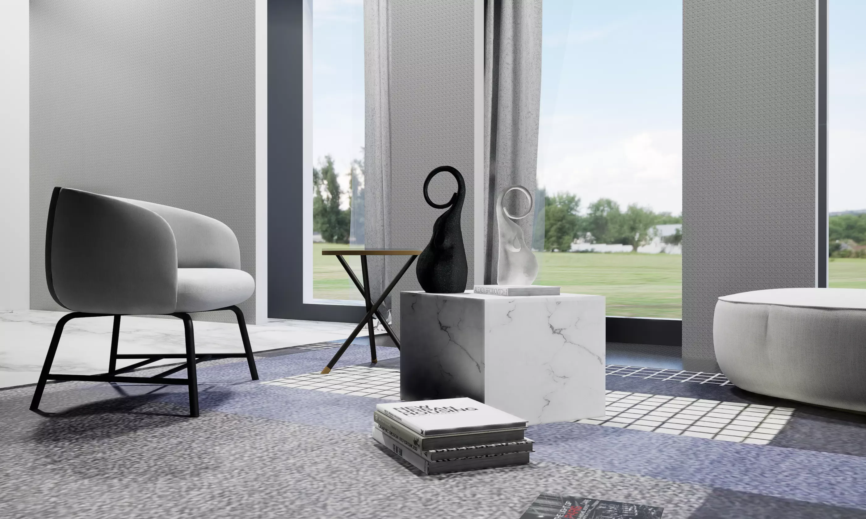 Lounge furniture curve sofa and chair 3d models  3D model_0